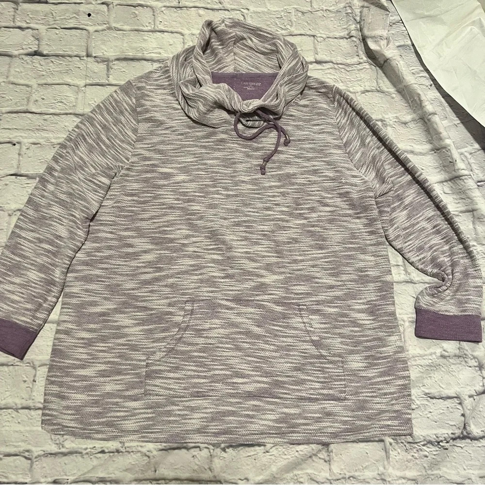 Croft‎ & Barrow Cowl Neck Pullover Knit Top with Pocket Lavender White Size XL